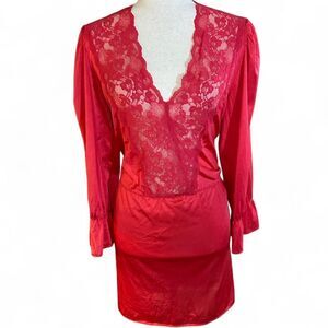 70s Bestform Lace Bodice, Drop Waist, Bell Sleeved Nylon Mini Slip